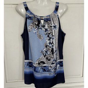 White House Black Market Blue/ Navy Floral Sleeveless Top Size 10